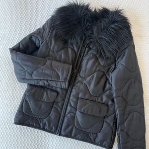 NILI LOTAN Quilted Jacket with detachable faux fur collar